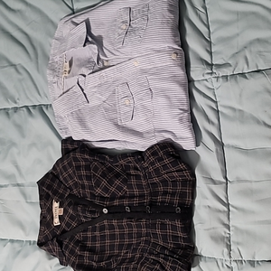 Decree Black/Brown Plaid Flared & Japna Blue‎ Stripe Button-downs Women's (S)